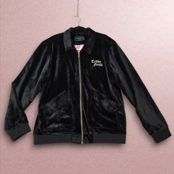 BNWOT Teddy Fresh Black Velour Full-Zip Bomber Jacket, Size XS - Picture 1 of 14